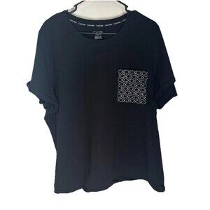 Calvin Klein Women's Black T-shirt with Rhinestones Front Pocket Size 2X